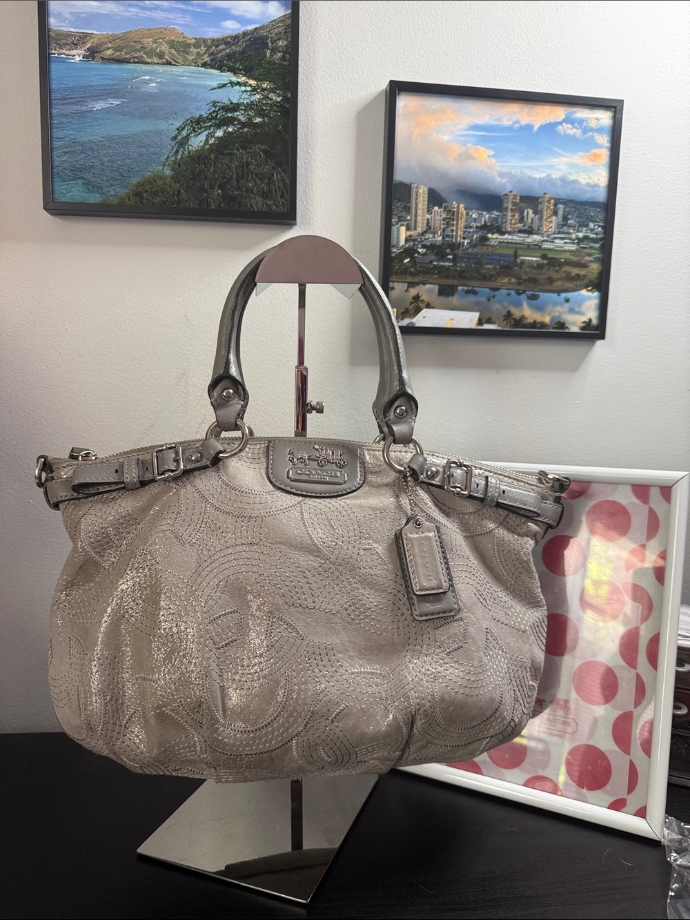 Coach Metallic Silver Leather Shoulder Bag